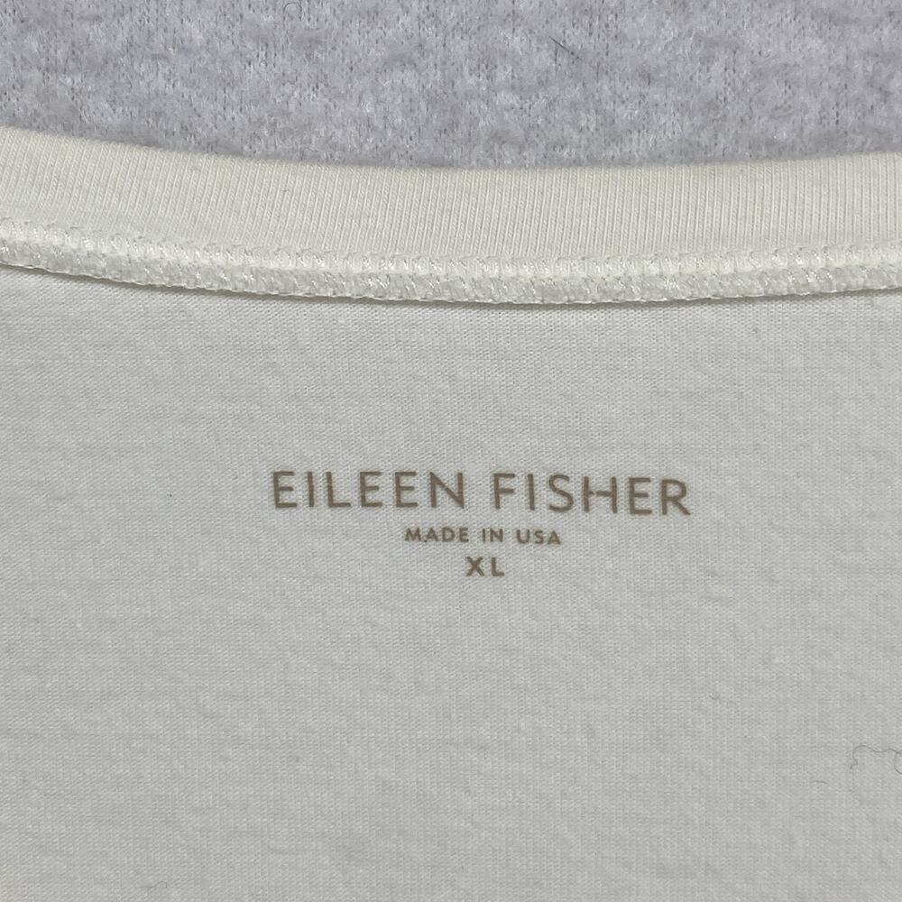 EILEEN FISHER Top XL Stretch Organic Cotton Scoop Neck Long Sleeve Off White USA - Picture 5 of 9